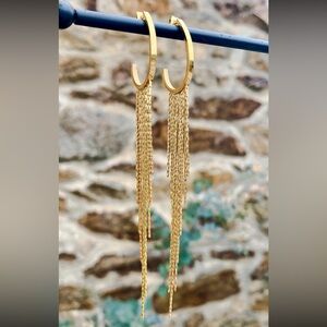 Long gold earrings - stainless steel pendant chain jewelry - evening accessory